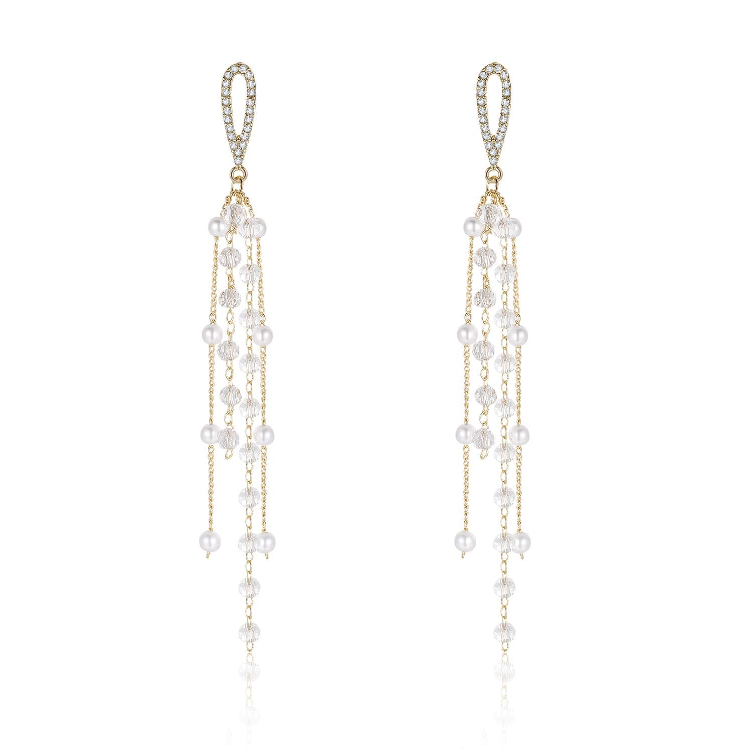 KRUCKEL Amazing Stud Tassel Drop Pearls Earrings Jewelry | Golden Cute Wonderful Dangle Pierced Earrings - 7169171