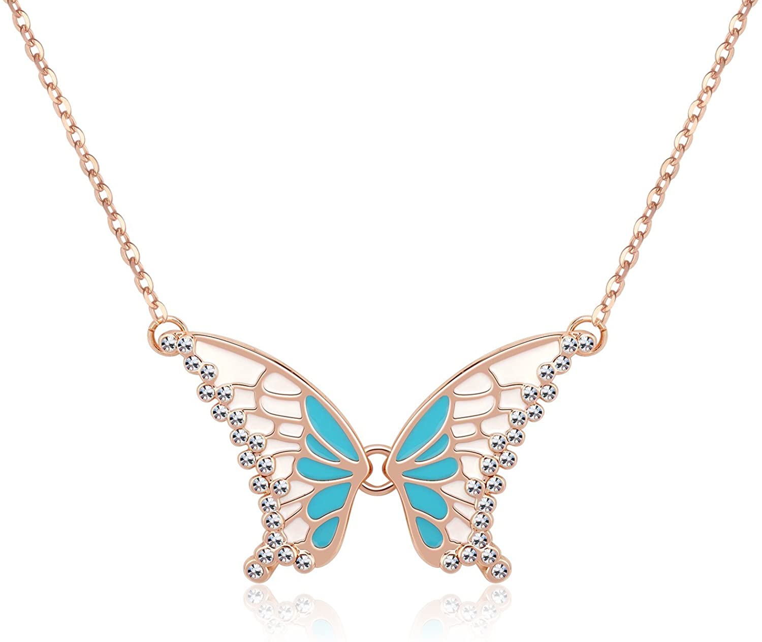 Kruckel; 5021010 Butterfly Rose Gold Plated Necklace Made with Austrian Crystals;