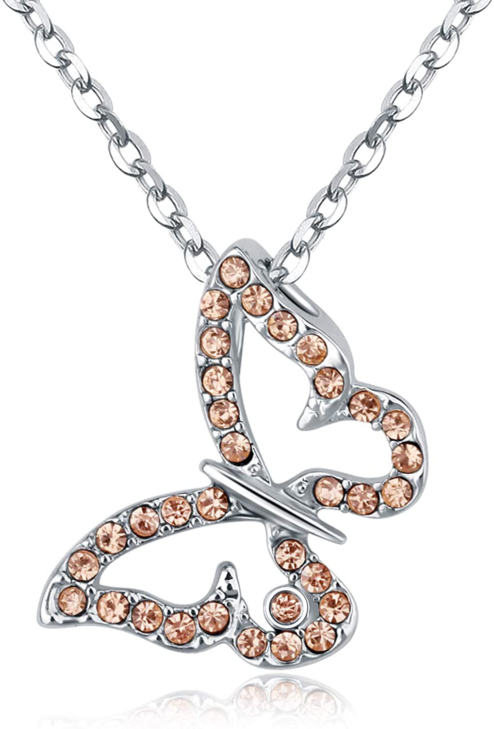 Kruckel; 5021030 Butterfly Rose Gold Plated Necklace Made with Austrian Crystals;