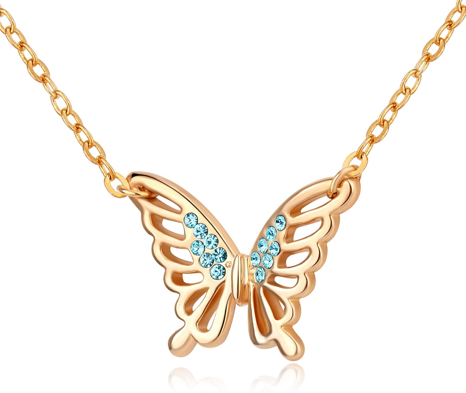 Kruckel; 5021050 Butterfly Champaign Gold Plated Necklace Made with Austrian Crystals;