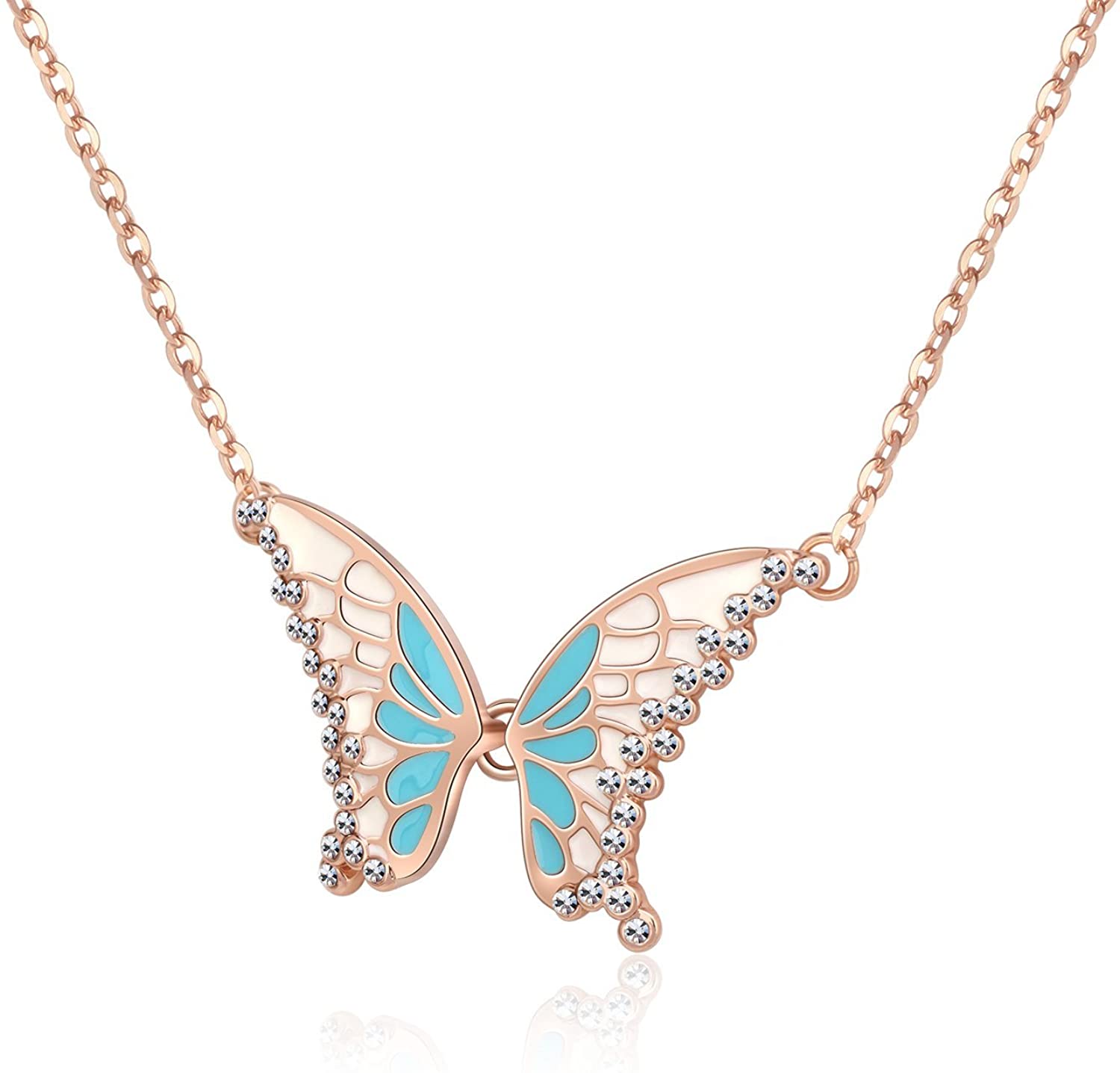 Kruckel; 5021010 Butterfly Rose Gold Plated Necklace Made with Austrian Crystals;