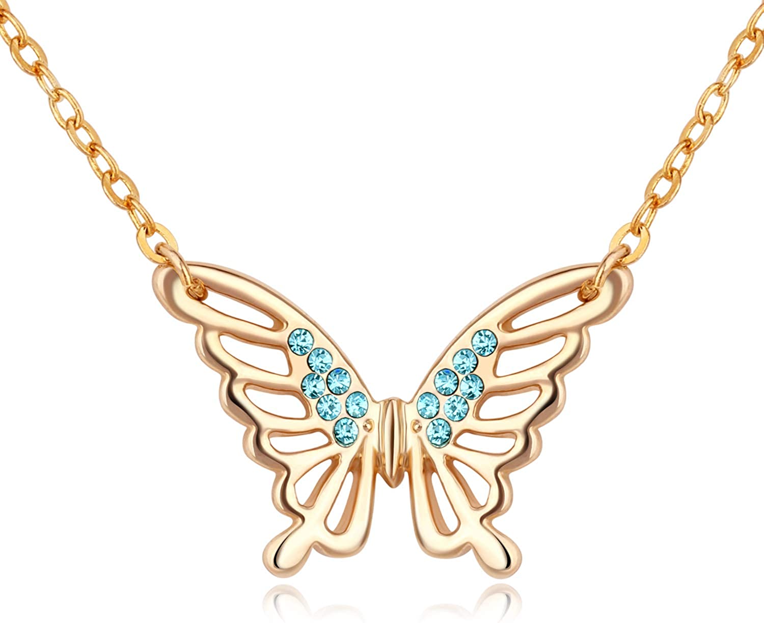 Kruckel; 5021050 Butterfly Champaign Gold Plated Necklace Made with Austrian Crystals;