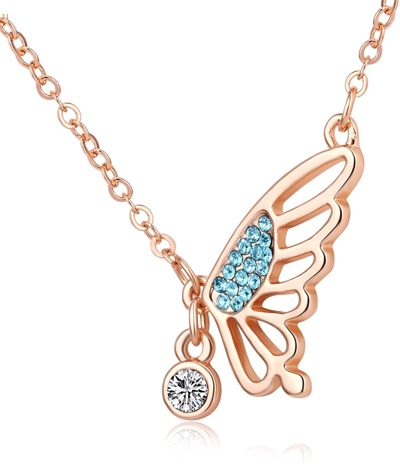 Kruckel; 5021060 Butterfly Champaign Gold Plated Necklace Made with Austrian Crystals;