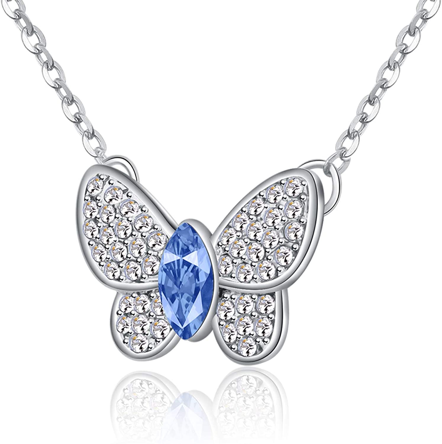 Kruckel; 5021020 Butterfly White Gold Plated Necklace Made with Swarovski Crystals;