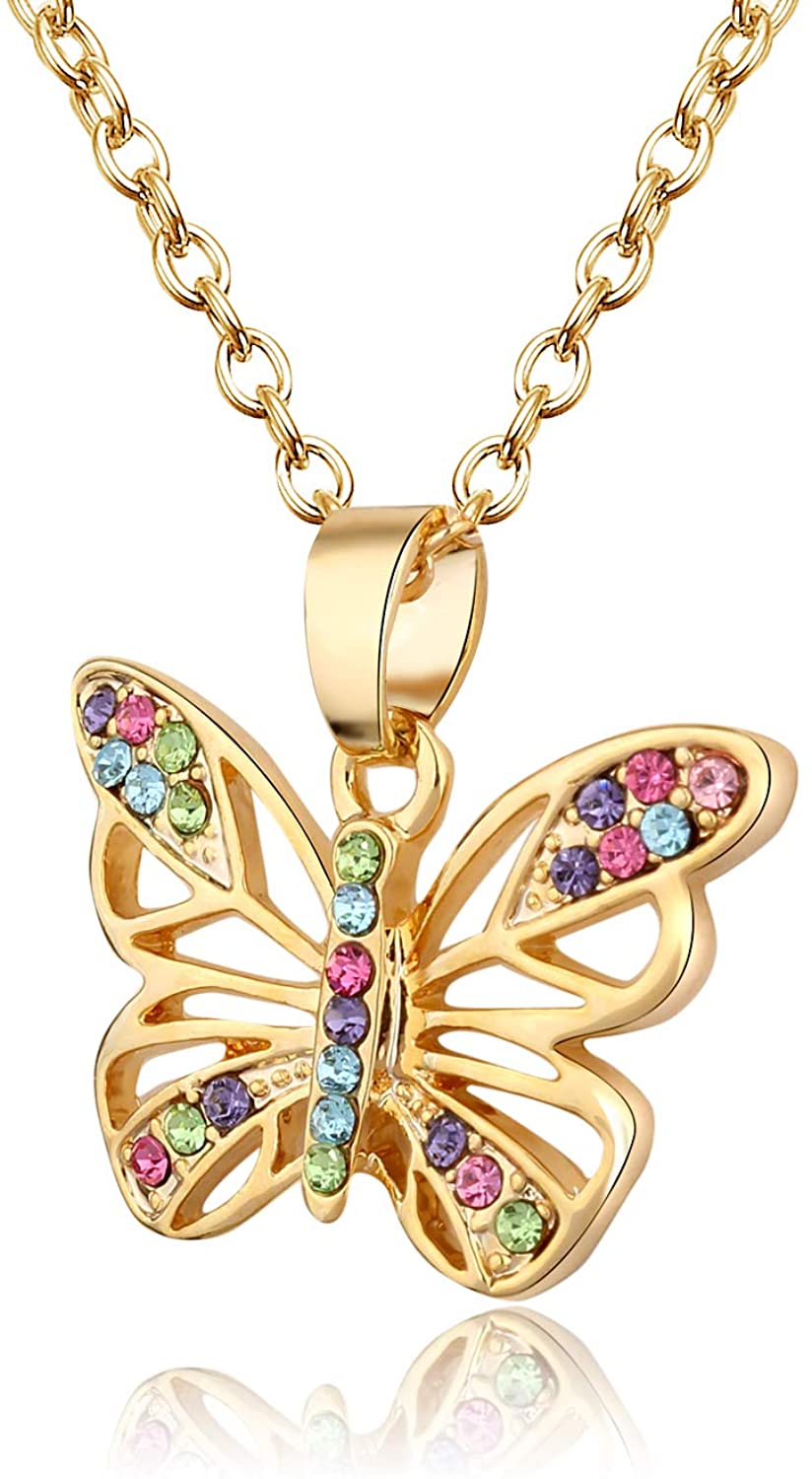 Kruckel; 5021040 Butterfly Champaign Gold Plated Necklace Made with Austrian Crystals;