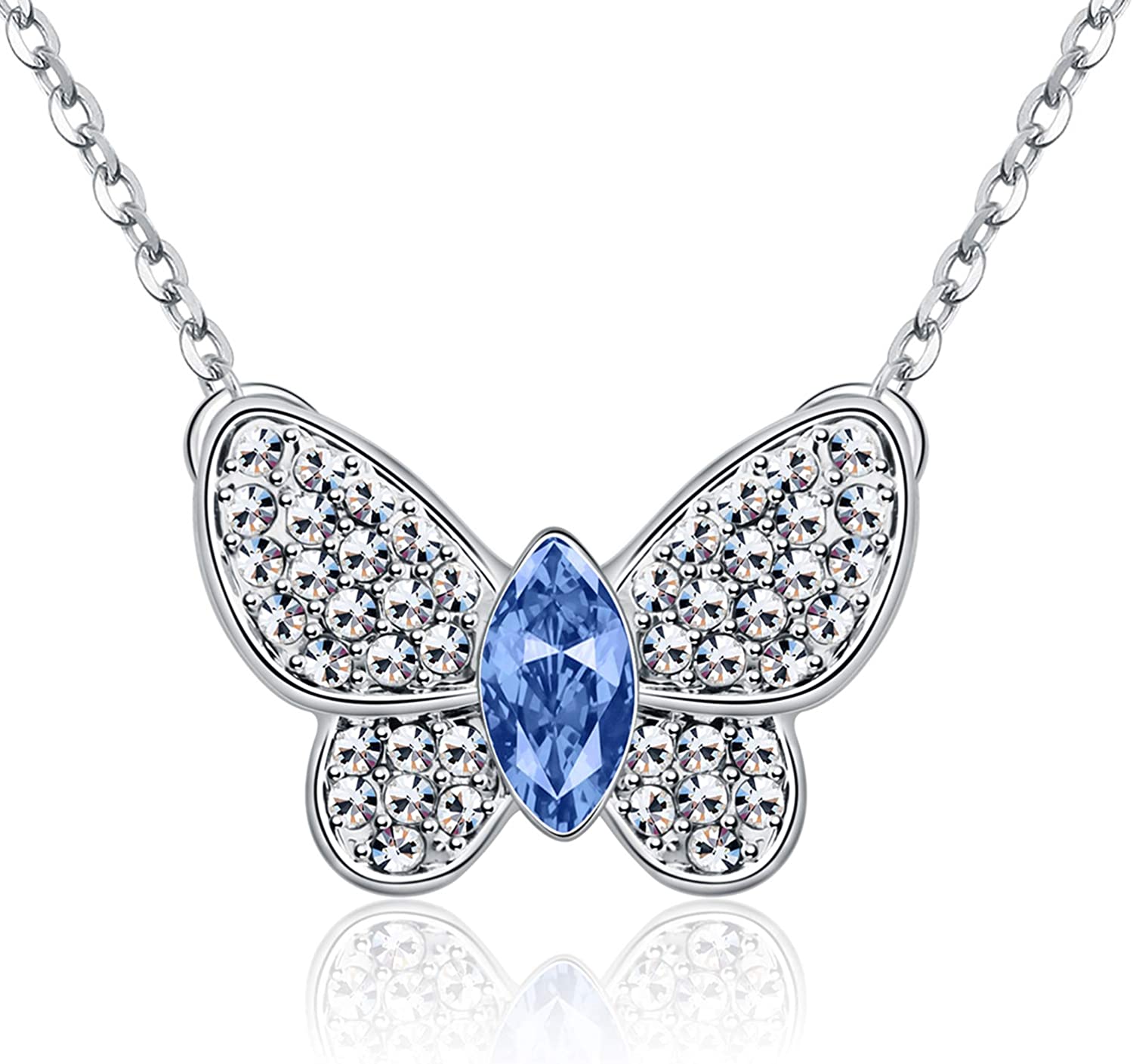 Kruckel; 5021020 Butterfly White Gold Plated Necklace Made with Swarovski Crystals;