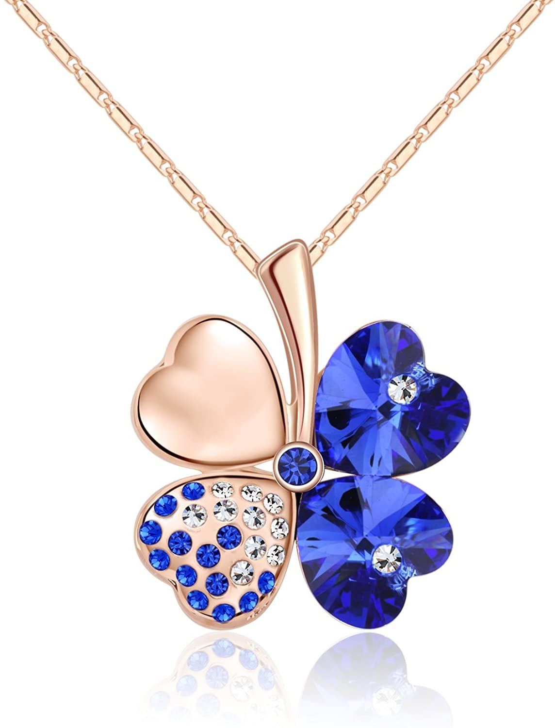 Kruckel; 5071010 Four-Leaf Clover Lucky Clover Rose Gold Plated Necklace made with Swarovski Crystals;