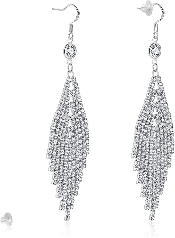 KRUCKEL Chandelier Hook Dangle Earrings Jewelry | Transparent Crystal Tassel Drop Pierced Earrings for Women and Teen Girls - 7169337