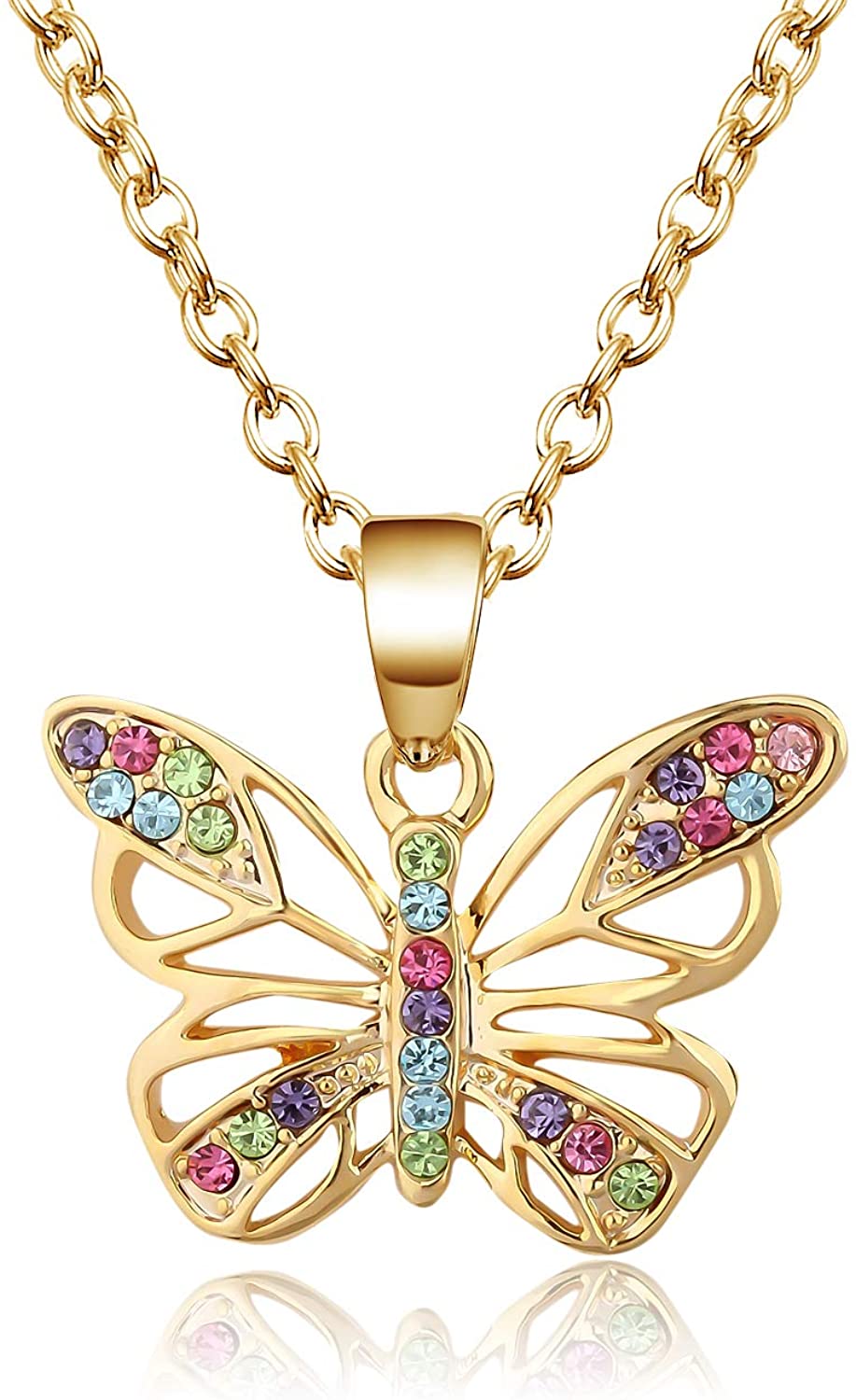 Kruckel; 5021040 Butterfly Champaign Gold Plated Necklace Made with Austrian Crystals;