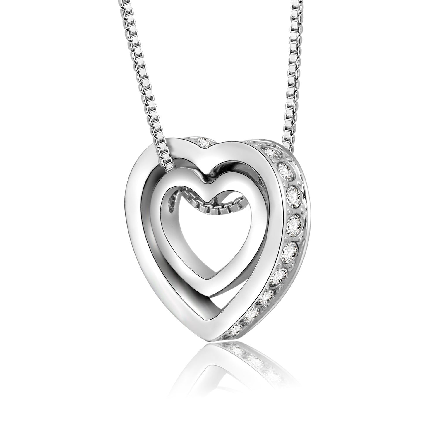 Heart Necklace with Swarovski Crystals Double Heart Necklace Sterling  Silver Heart Necklace for Women